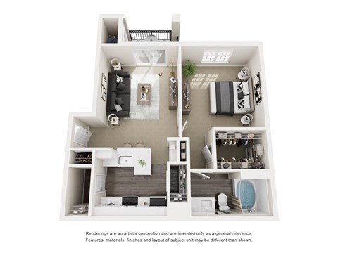 Floor plan for 1 bed, 1 bath, 625 sqft